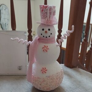Hobby Lobby Pink and White Snowman Figurine